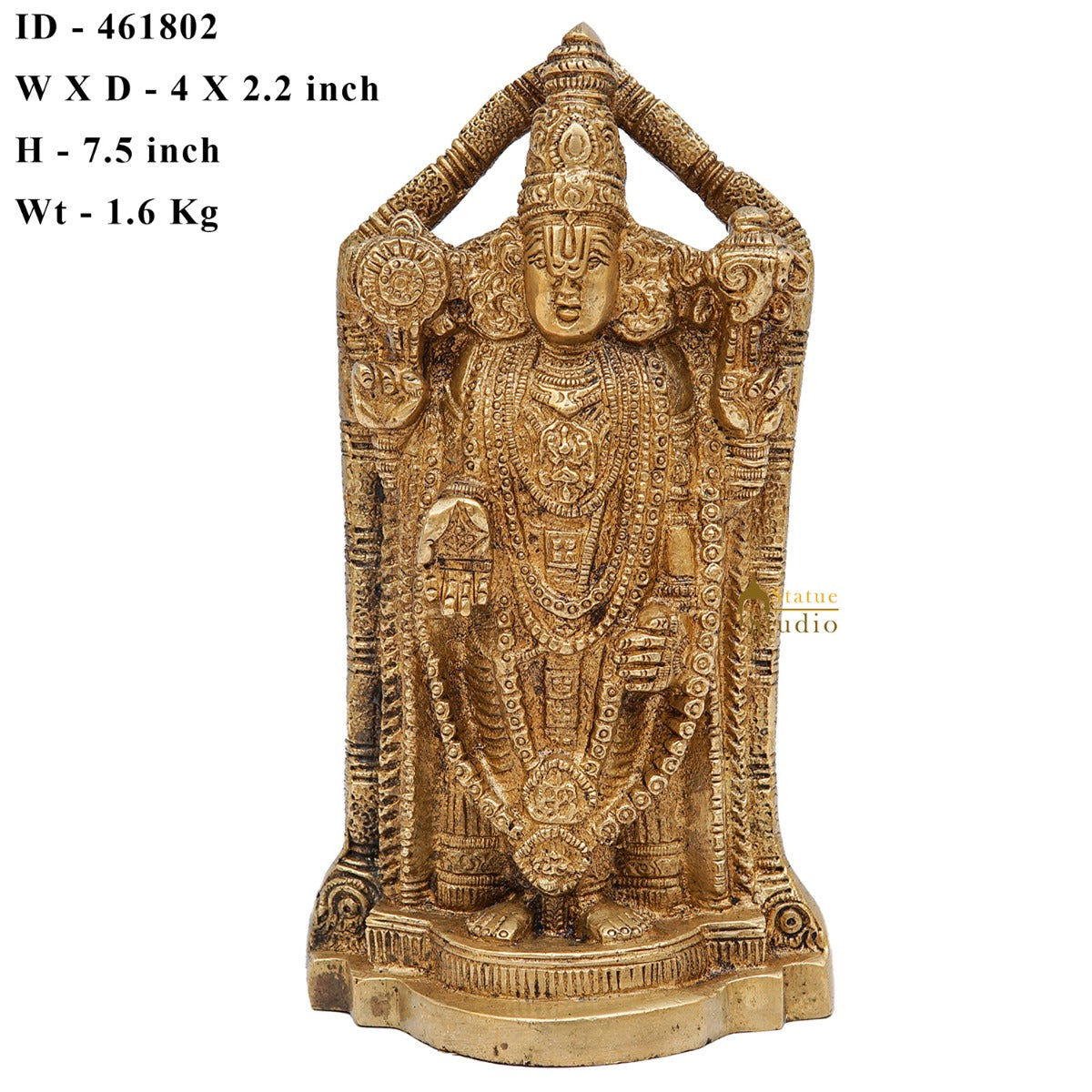 Brass Tirupathi Balaji Venkateshvara Idol Home Pooja Temple Décor Statue 7"