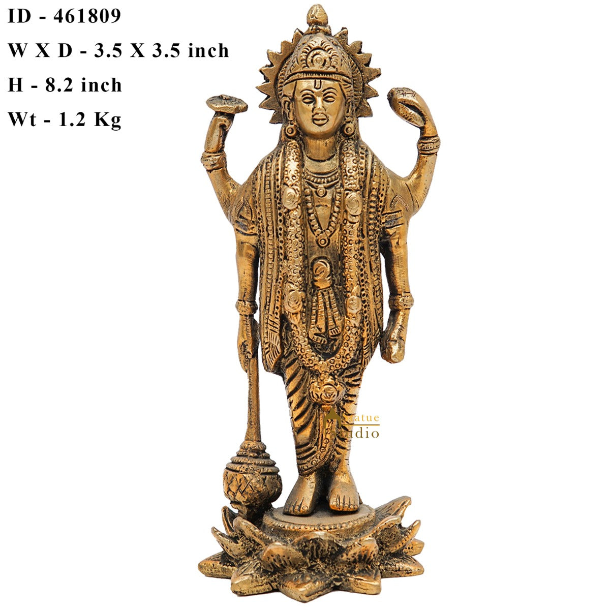 Brass Hindu Lord Vishnu Idol For Home Pooja Room Décor Gift Statue 8"