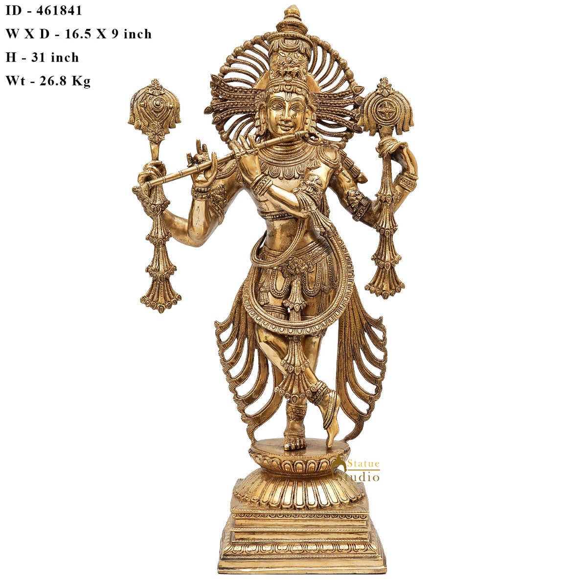 Brass Krishna Idol 2.5 Feet by StatueStudio