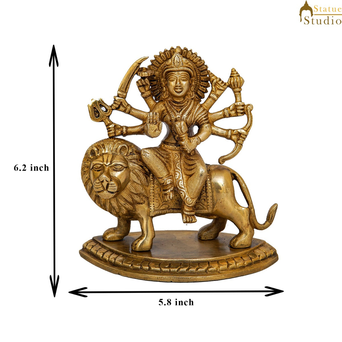 Brass Durga Maa Sherawali Idol Home Temple Puja Religious Décor Statue 6"