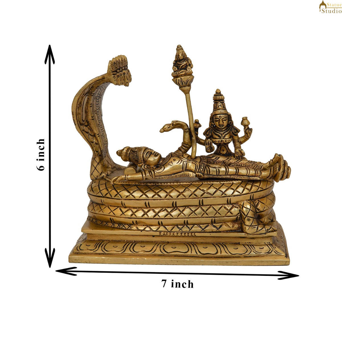 Fine Brass Vishnu Laxmi Idol Sitting Under Serpent Exclusive Rare Statue 6"