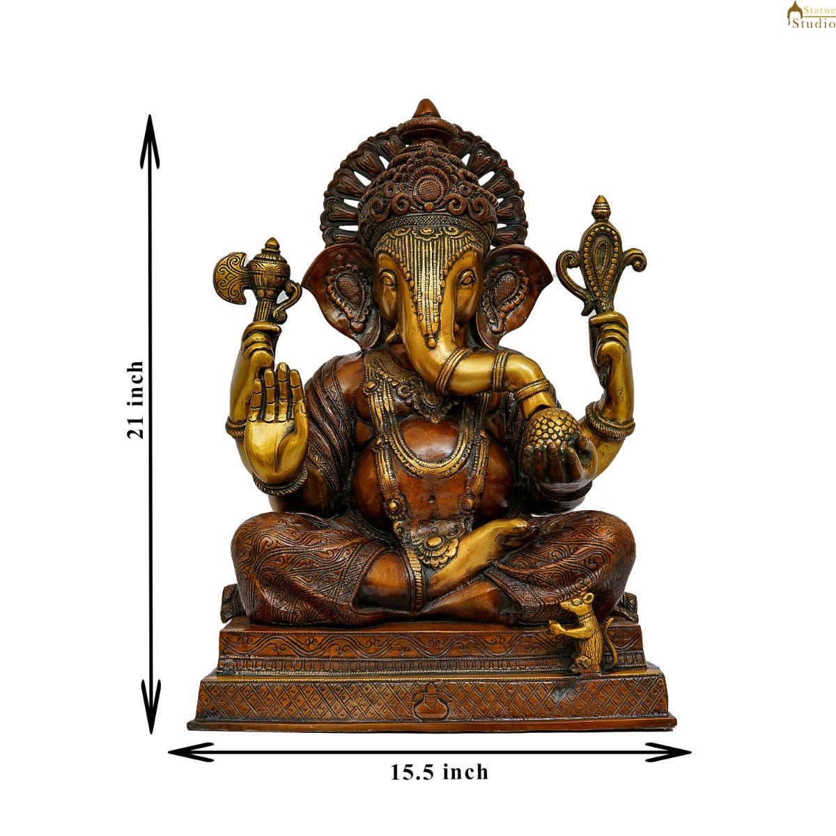 Brass Big Ganesha Statue Antique Finish For Home Office Lucky Decor 2 Feet