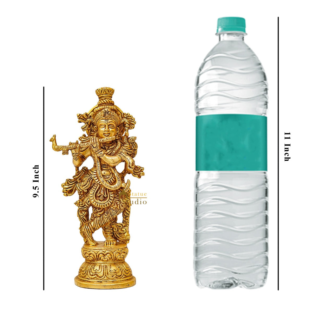 Brass Fine Krishna Idol Standing Home Office Décor Gift Statue 9.5"