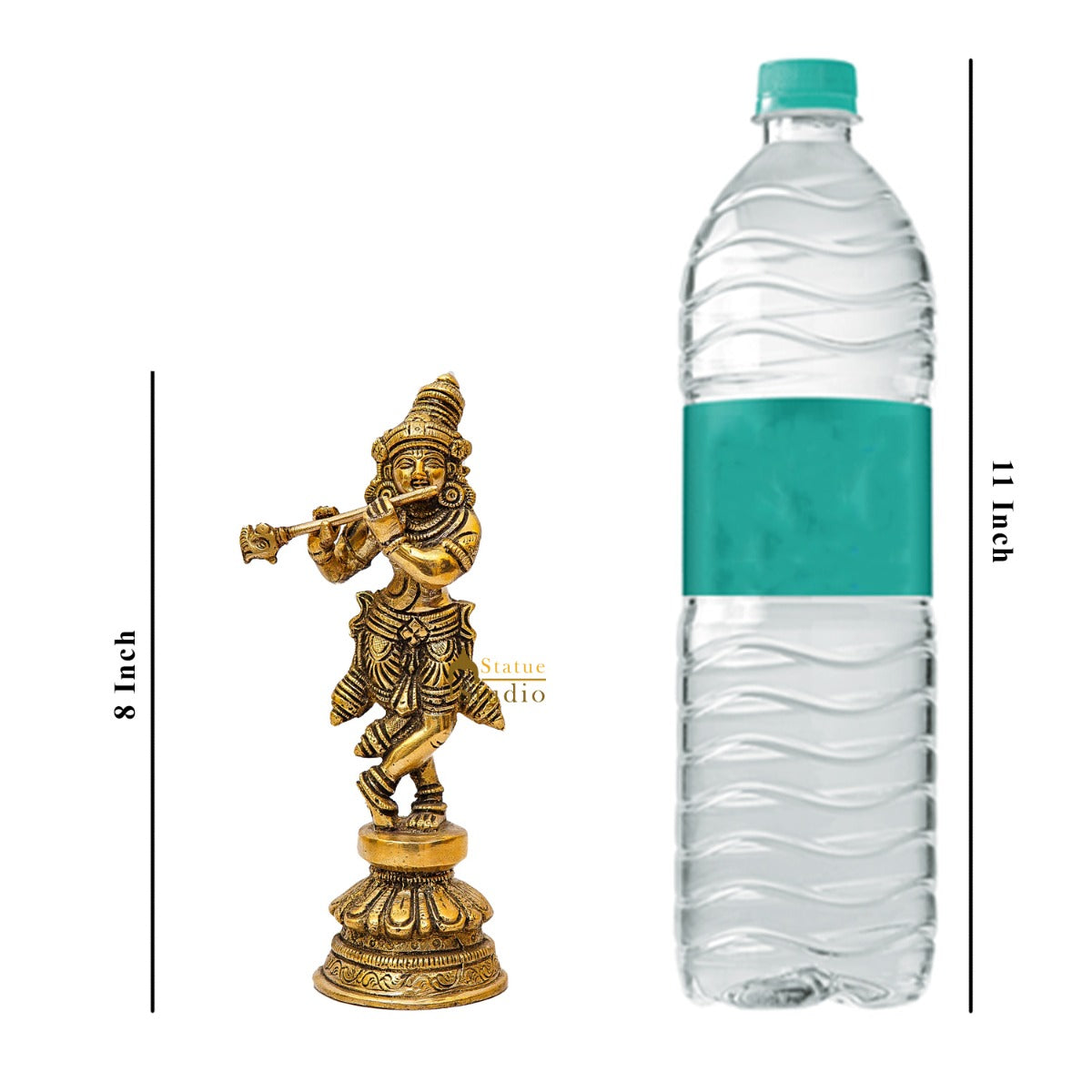 Brass Fine Krishna Idol Standing Home Office Décor Gift Statue 8"