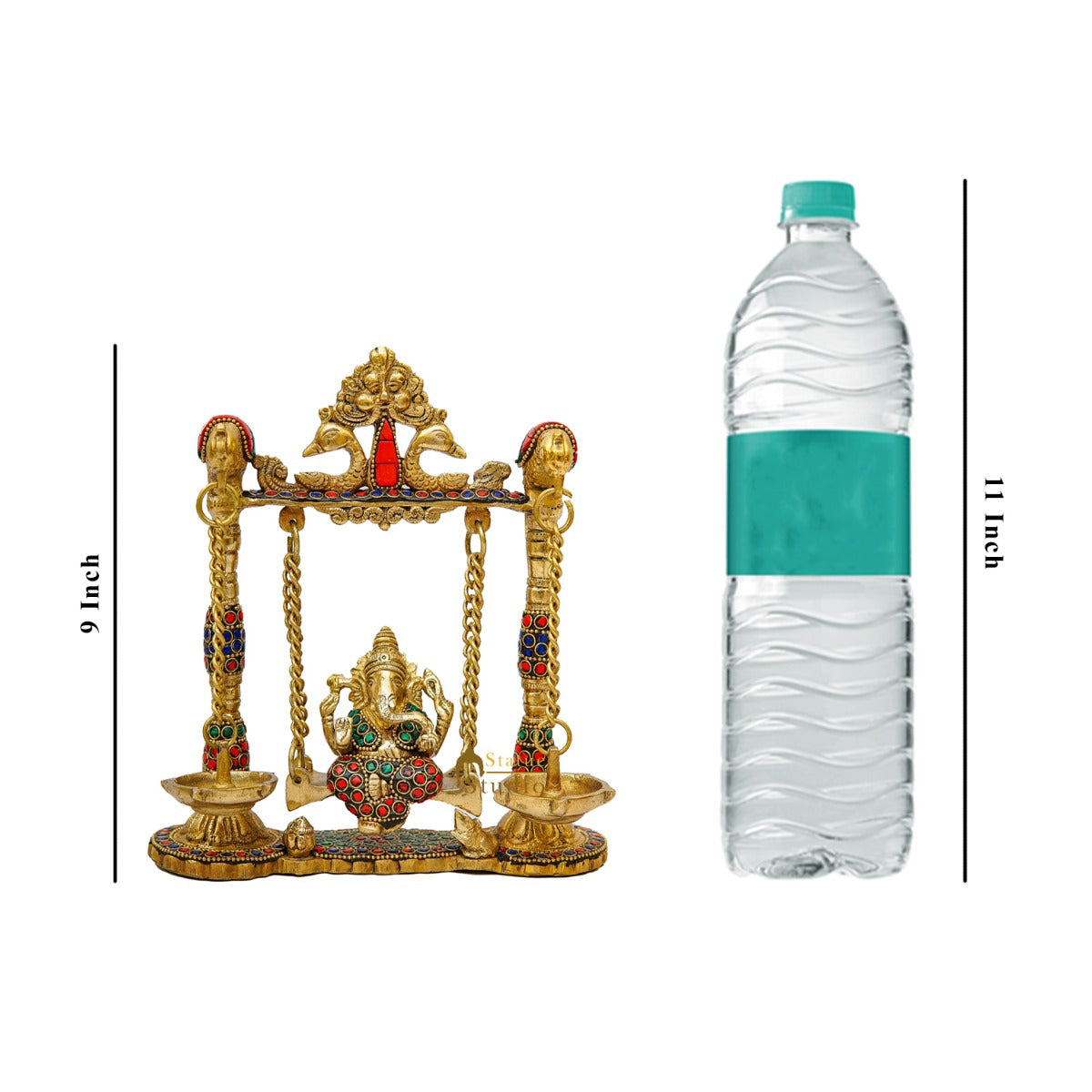 Brass Ganesha Idol On Jhula Swing Home Diwali Décor Statue 9"