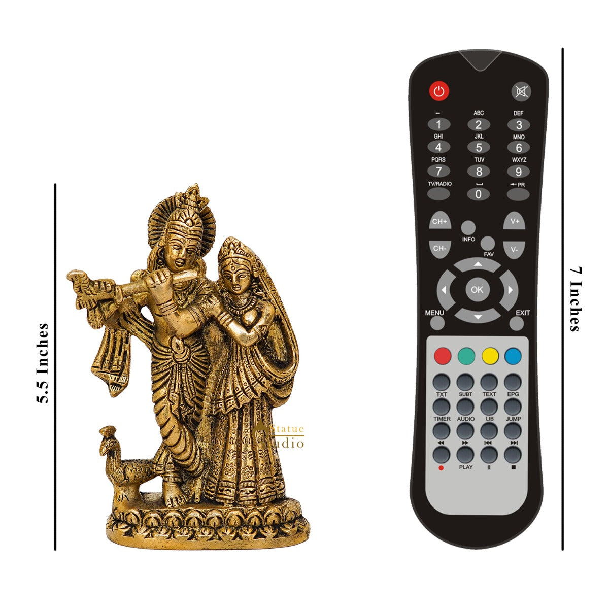Brass Radha Krishna Idol Home Pooja Room Decor Gift Statue 5"
