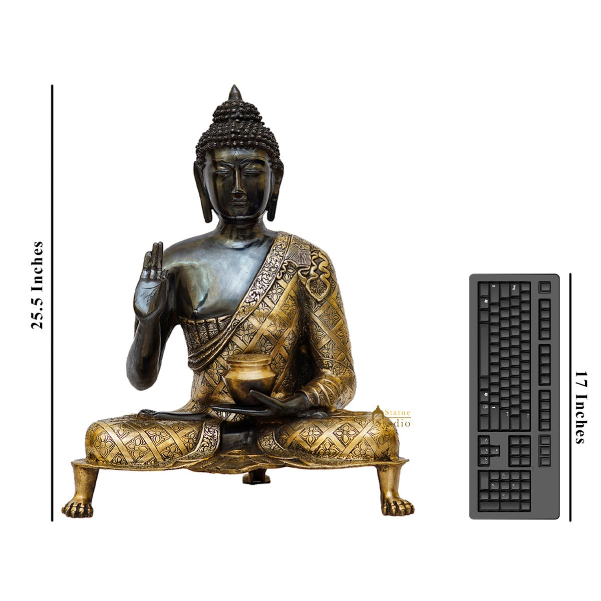 Brass Large Blessing Buddha Statue Antique Gold Finish For Home Decor 2 Feet