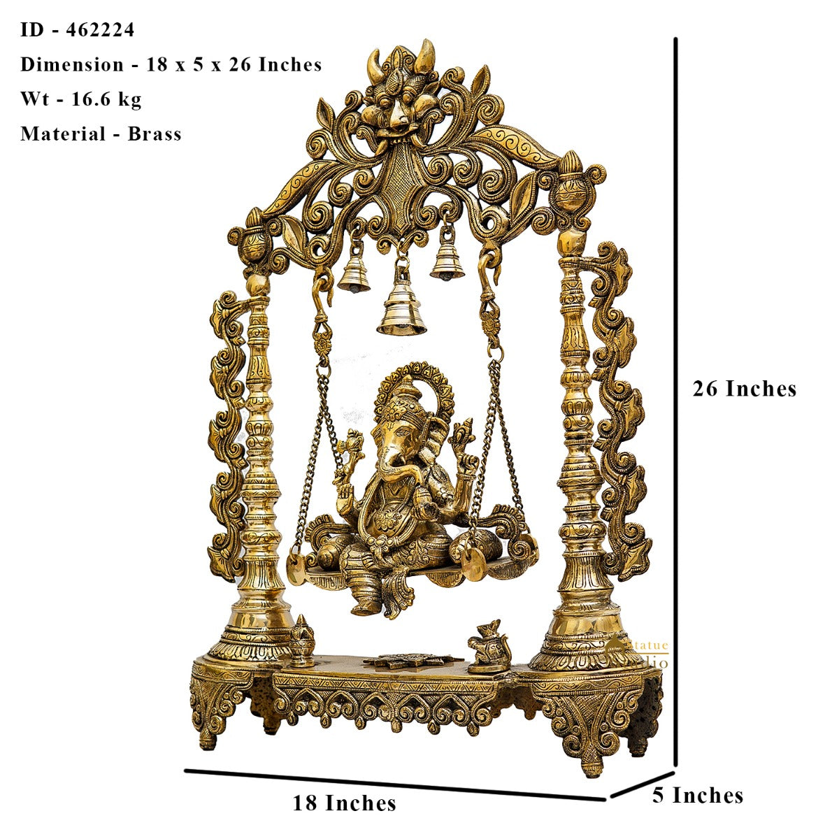 Brass Large Ganesha Idol With Swing For Home Office Temple Decor 2 Feet