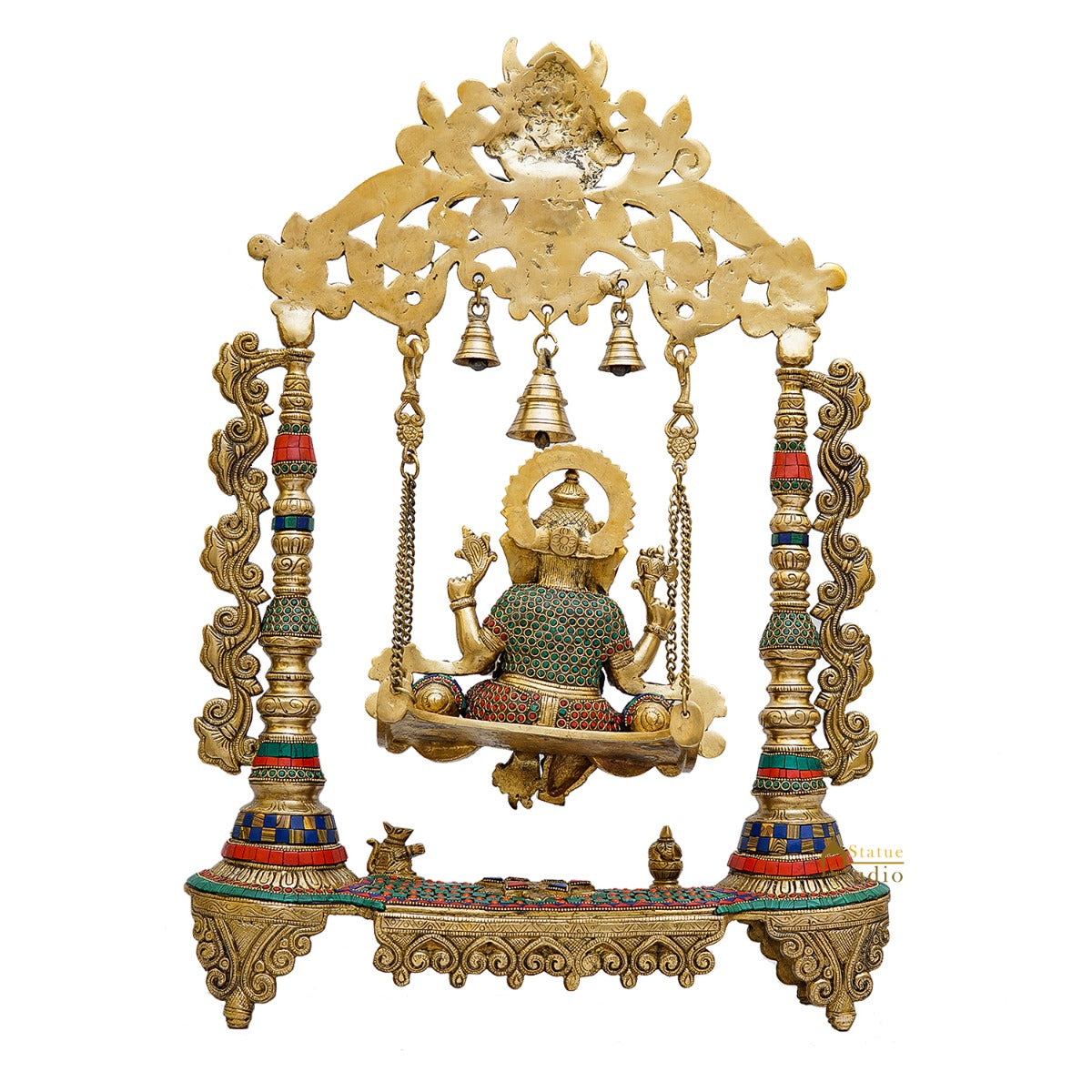 Brass Large Ganesha Idol With Swing Stone Work For Home Temple Decor 2 Feet