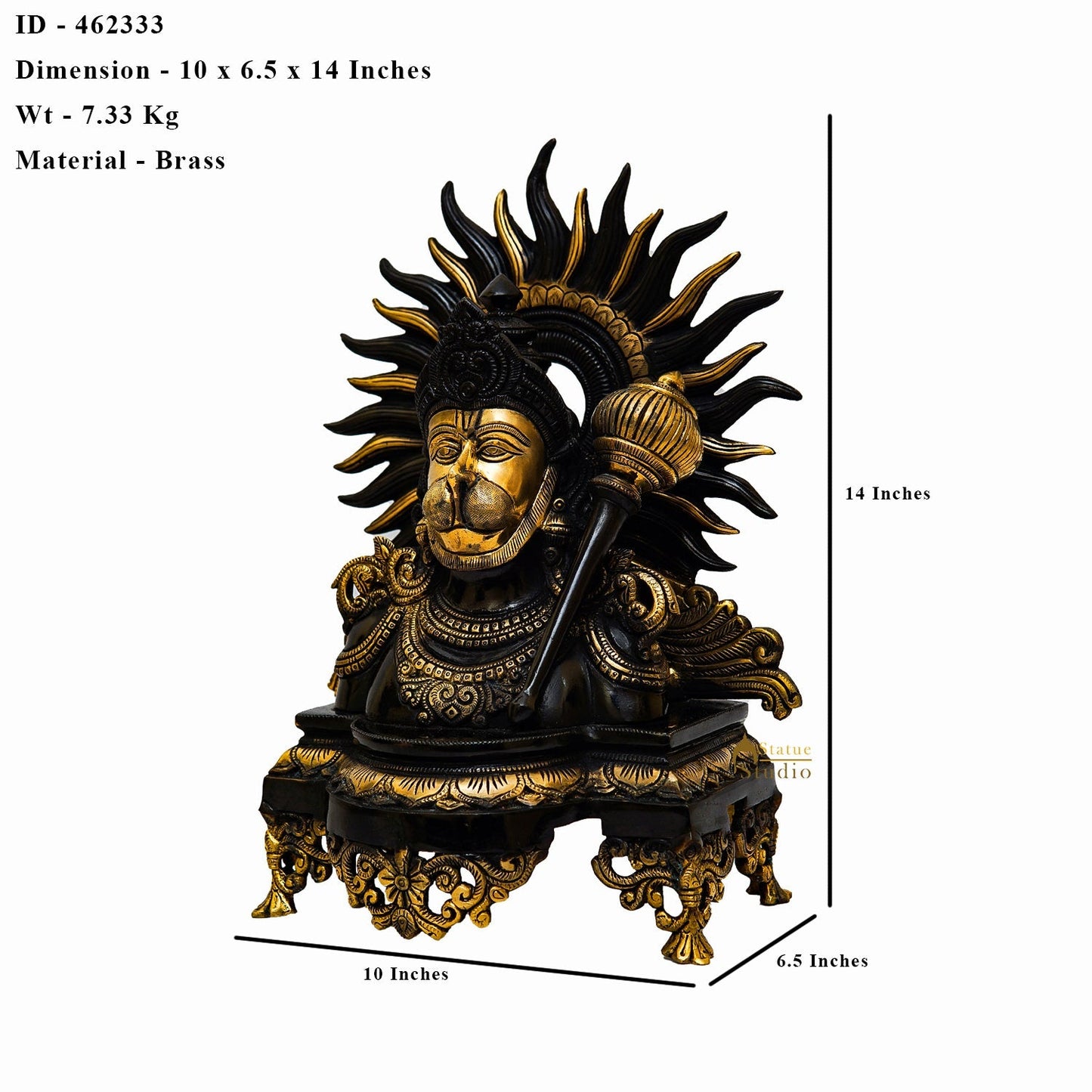 Brass Hanuman Bust Statue Idol For Home Office Temple Lucky Decor 14"