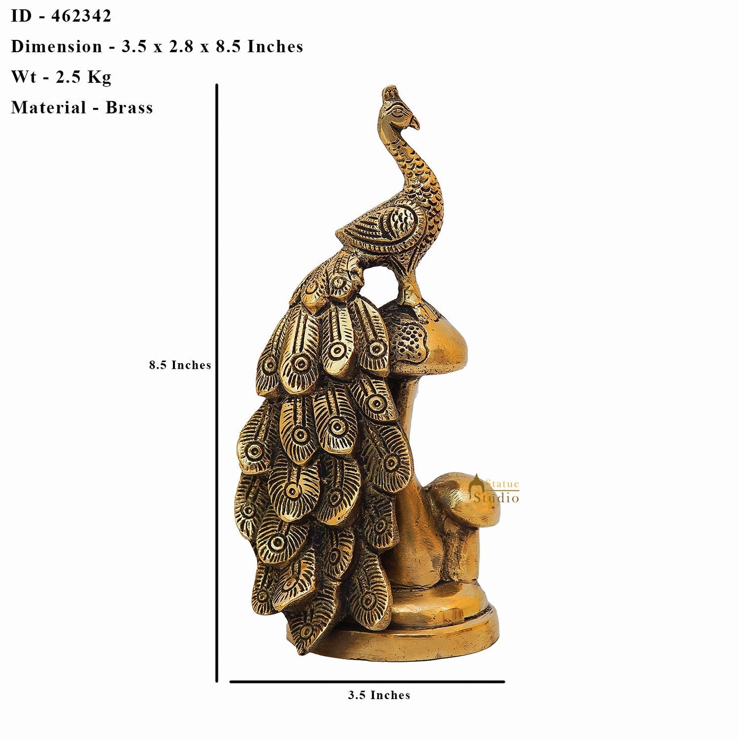 Brass Antique Peacock On Tree Showpiece Decorative For table Decor 8"