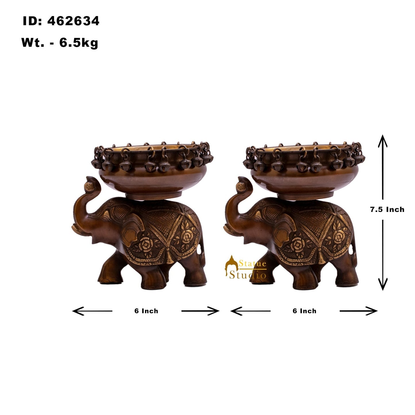 Brass Elephant Pair South Indian Urli For Home Garden Office Decor Gift 7"