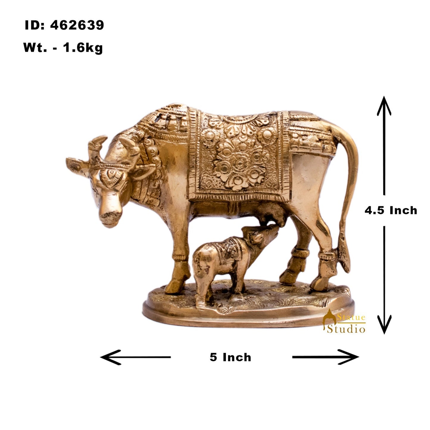 Brass Cow With Calf Home Pooja Room Showpiece 4" Decor