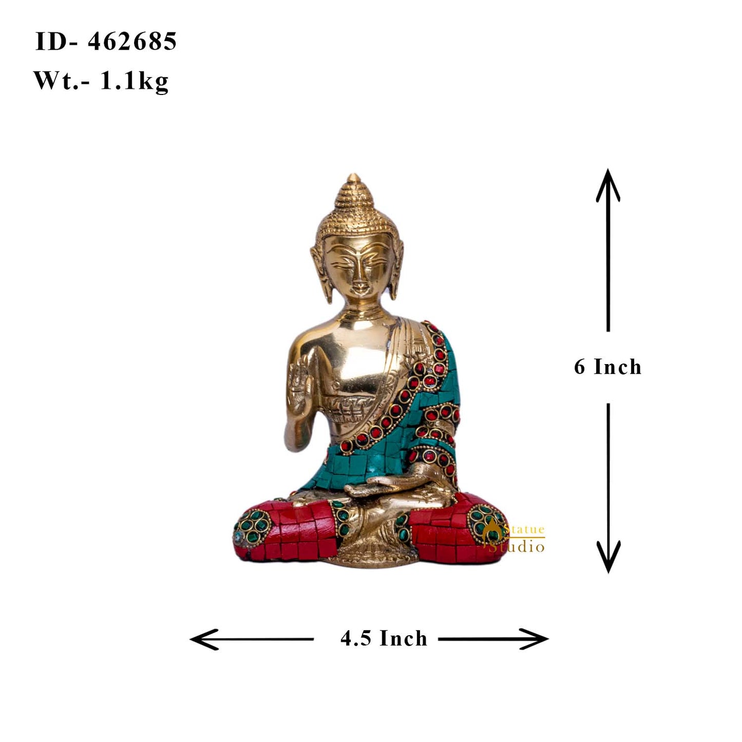 Brass Blessing Buddha Statue Stone Work Showpiece For Home Decor 6 Inch