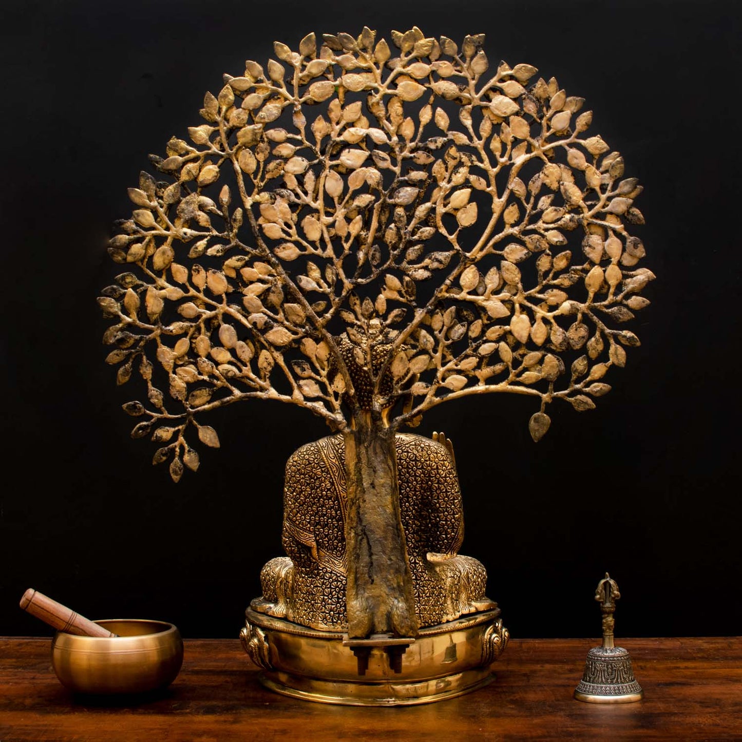 Brass Buddha Statue With Tree Showpiece For Home Decor 2 Feet