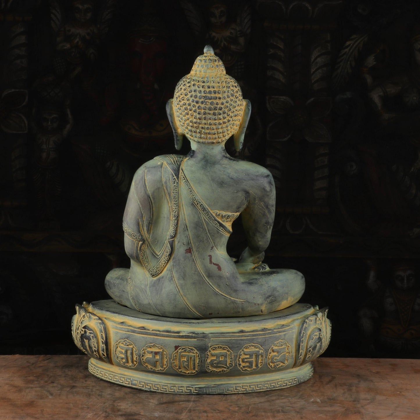 Brass Mediated Buddha Statue Blue Shed Showpiece For Home Decor 13"