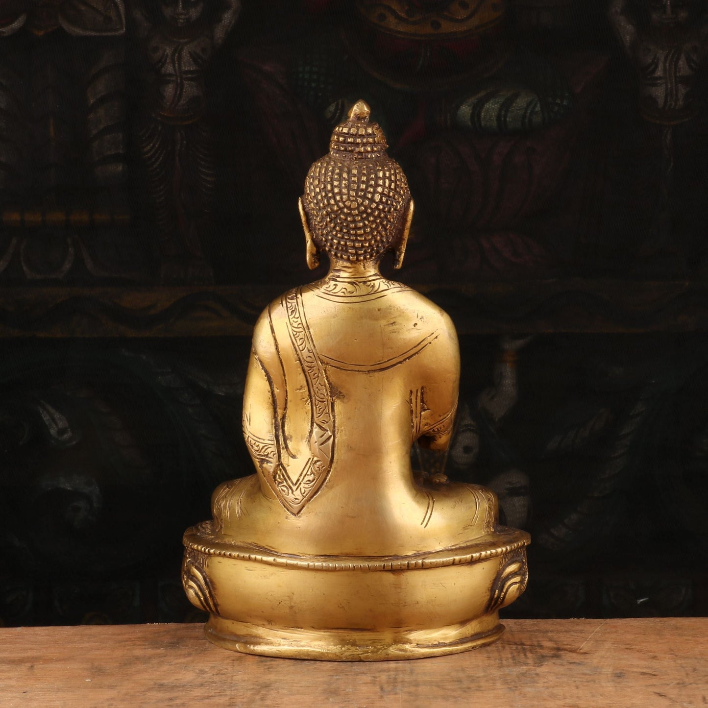 Brass Small Buddha Statue Sitting on base Decorative Showpiece 8"