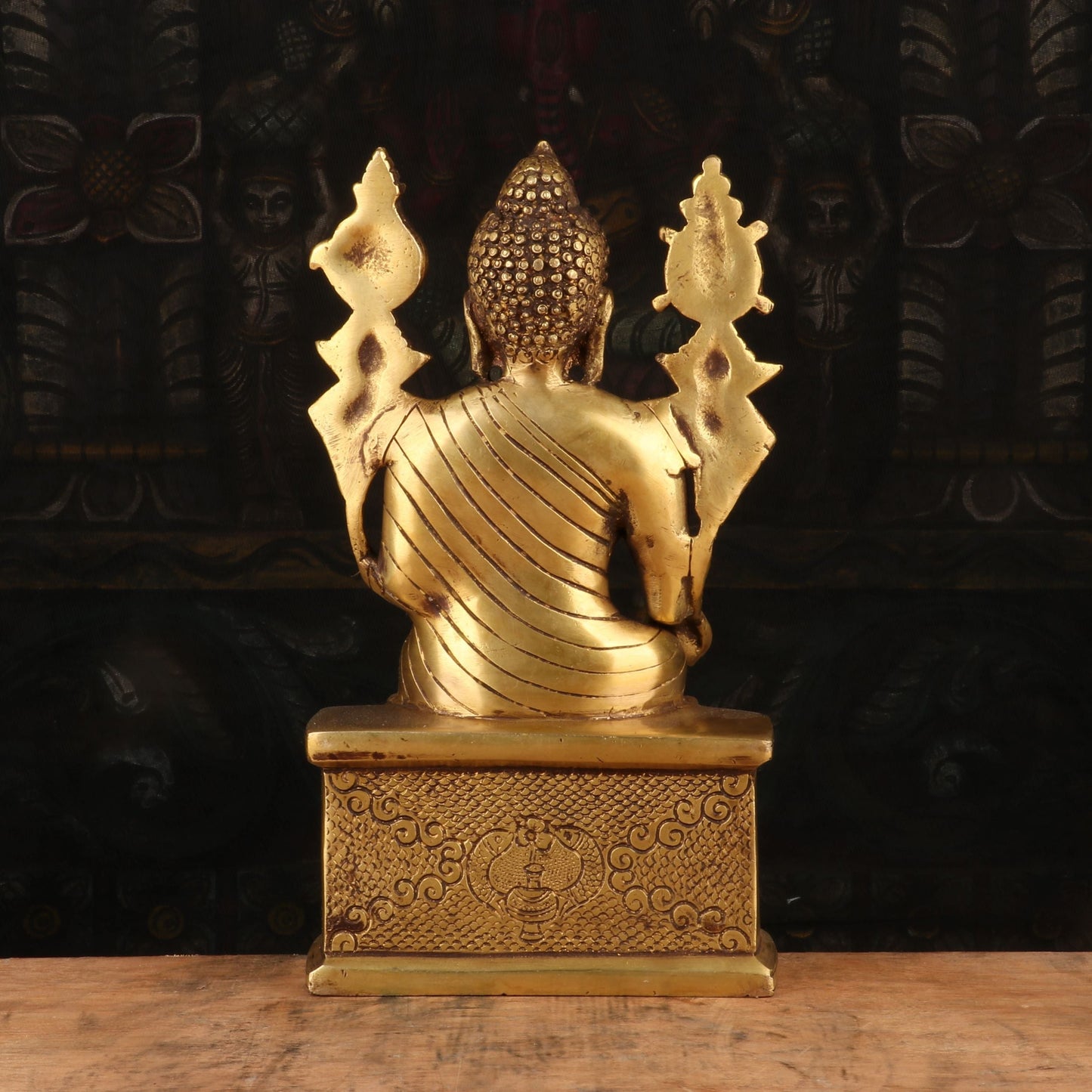 Brass Artistic Buddha Statue Sitting On Base For Home Decor Showpiece 10"
