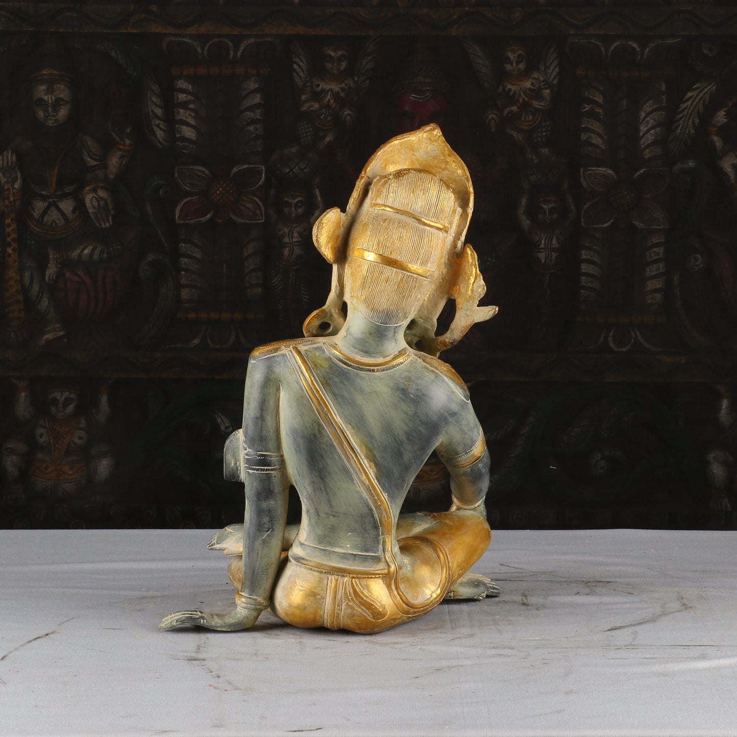 Brass Indra Statue Antique Green Finished Indian God Inder Idol Murti Figure 14"