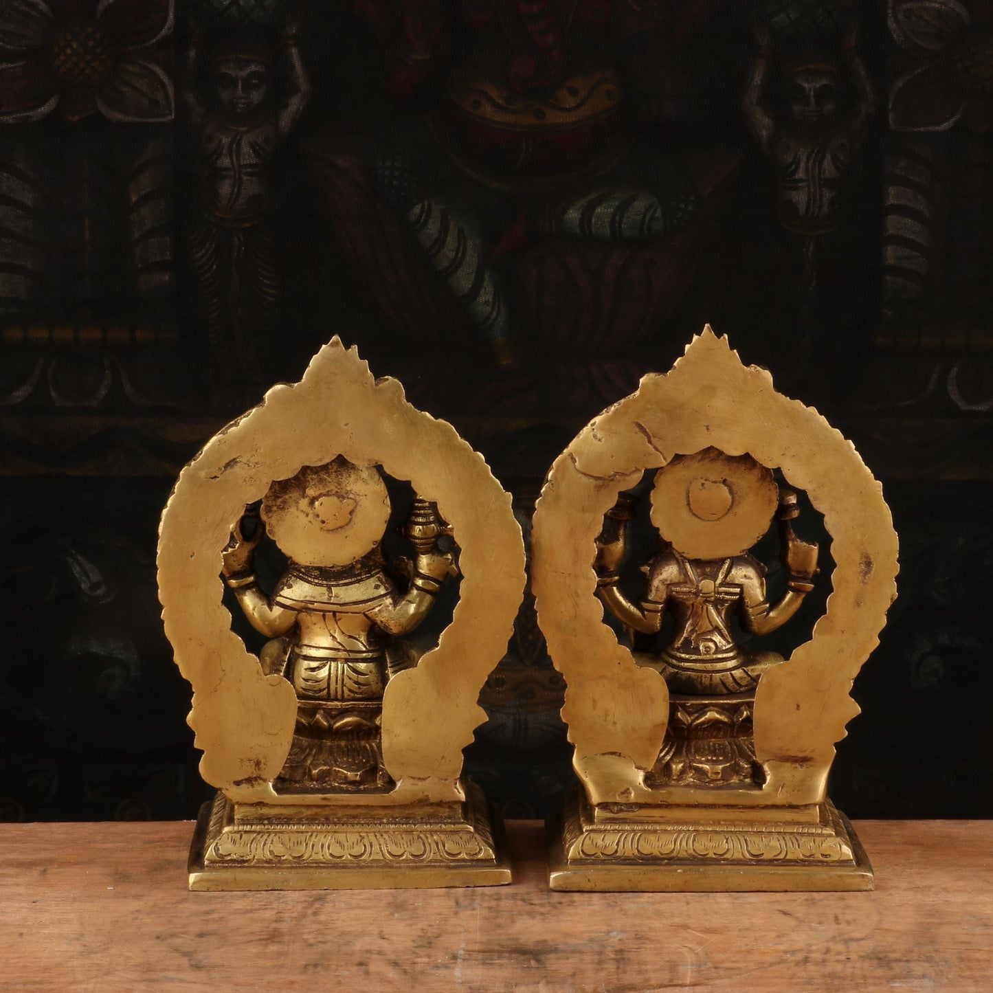 Brass Antique Ganesha Lakshmi Idol 7"