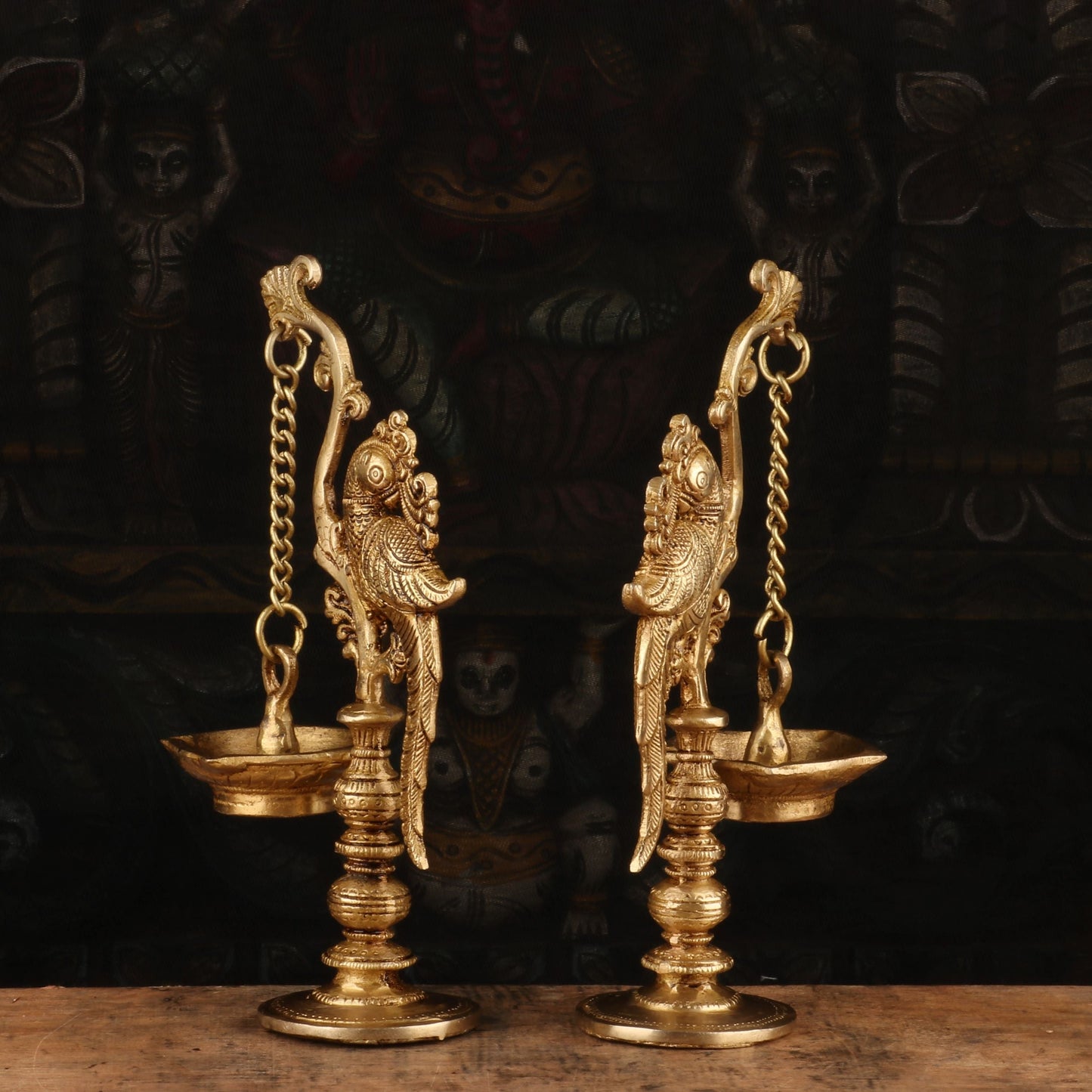 Brass Bird Diya Pair Oil Lamp 8.5"