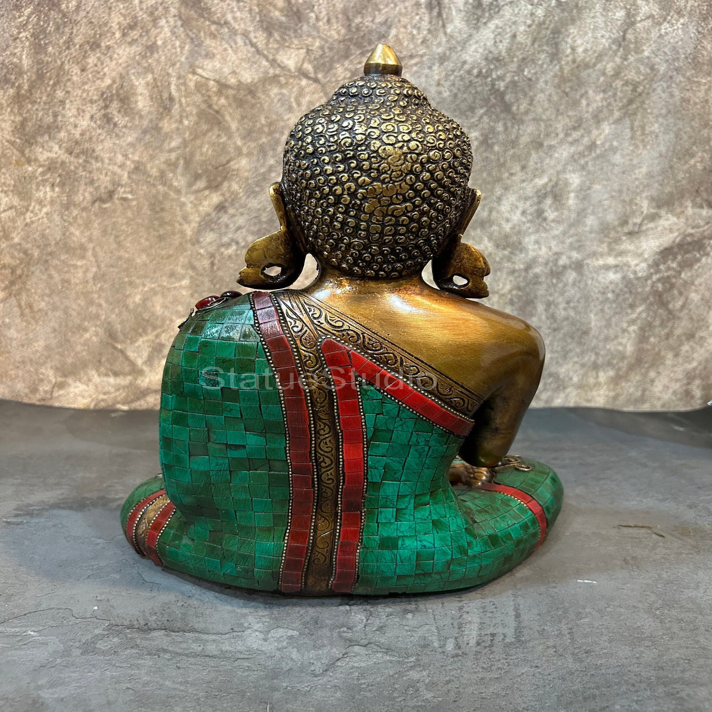 Brass Blessing Buddha Statue Antique Stone Work For Home Decor 1 Feet