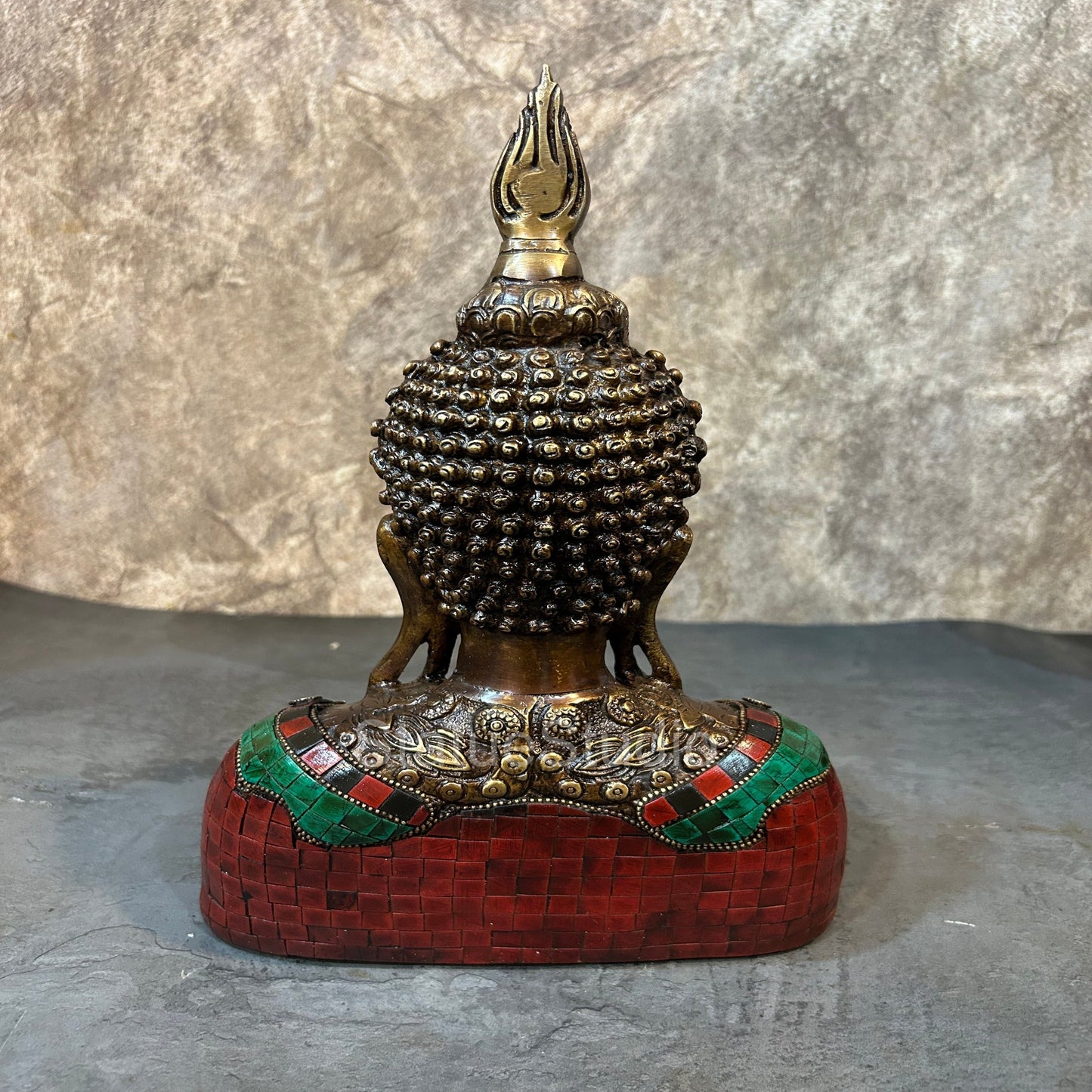 Brass Buddha Bust Idol With Antique Stone Work For Home Decor 1 Feet