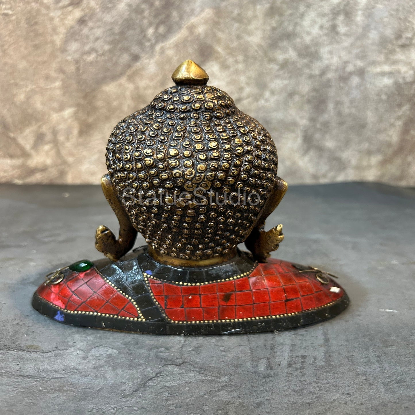 Brass Buddha Bust Idol Antique Stone Work For Home Decor 7"
