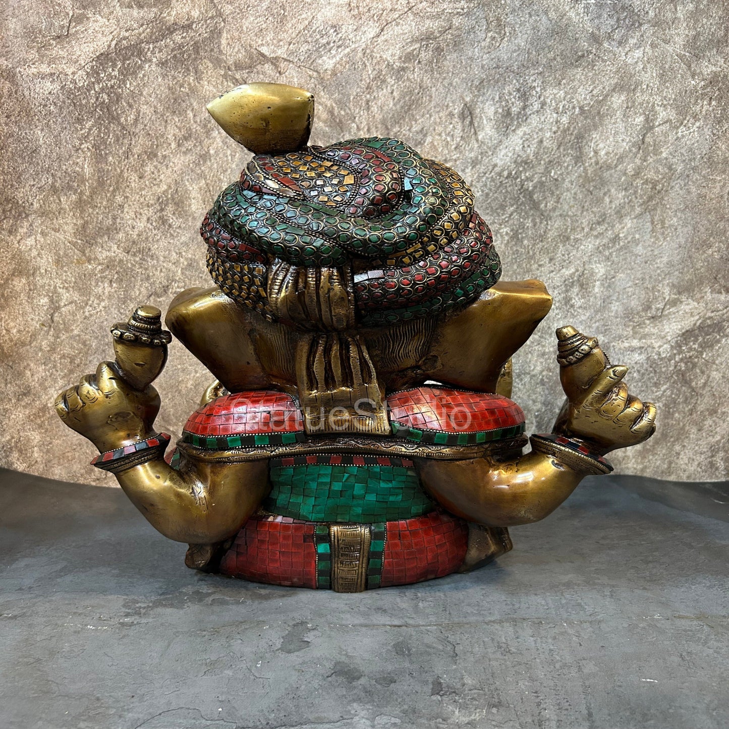 Brass Pagadi Ganesha Idol Antique Stone Work For Home Decor 1.5 Feet