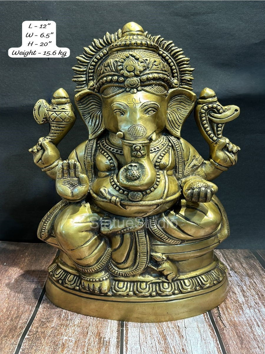 Brass Ganesha Statue Antique Finish For Home Temple Decor 1.5 Feet