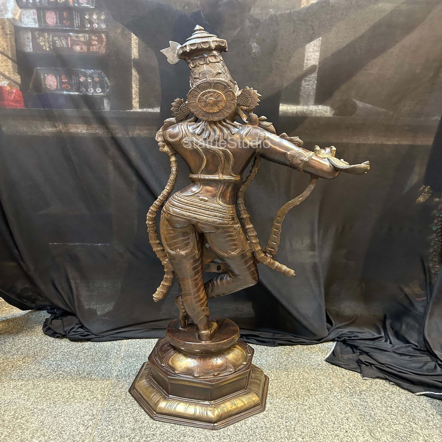 Brass Large Krishna Idol Antique Finish For Home Office Garden Decor Statue 2.5 Feet