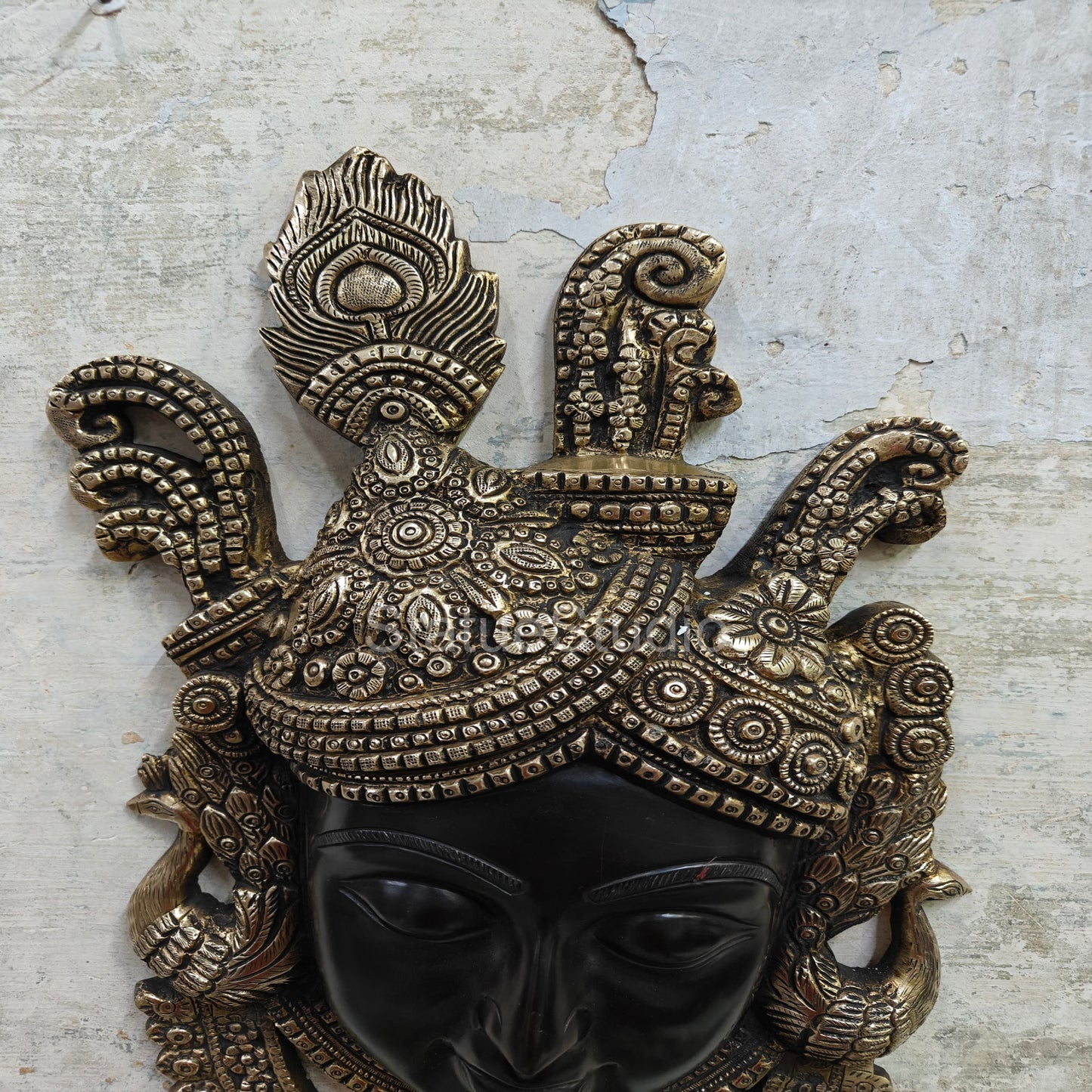 Brass Krishna Face Wall hanging Antique Finish For Home Decor 18"