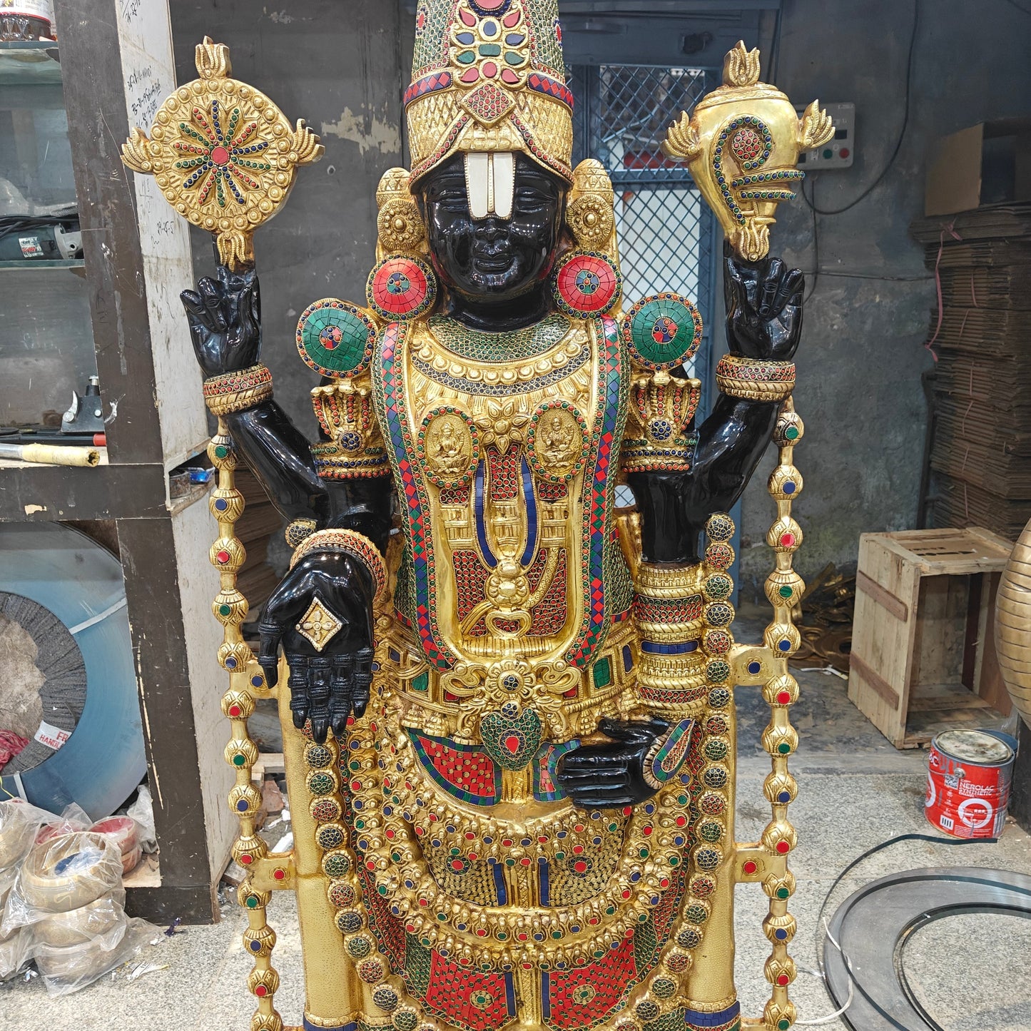 Brass Large Tirupati Balaji Statue Stone Work For Home Decor 6 Feet