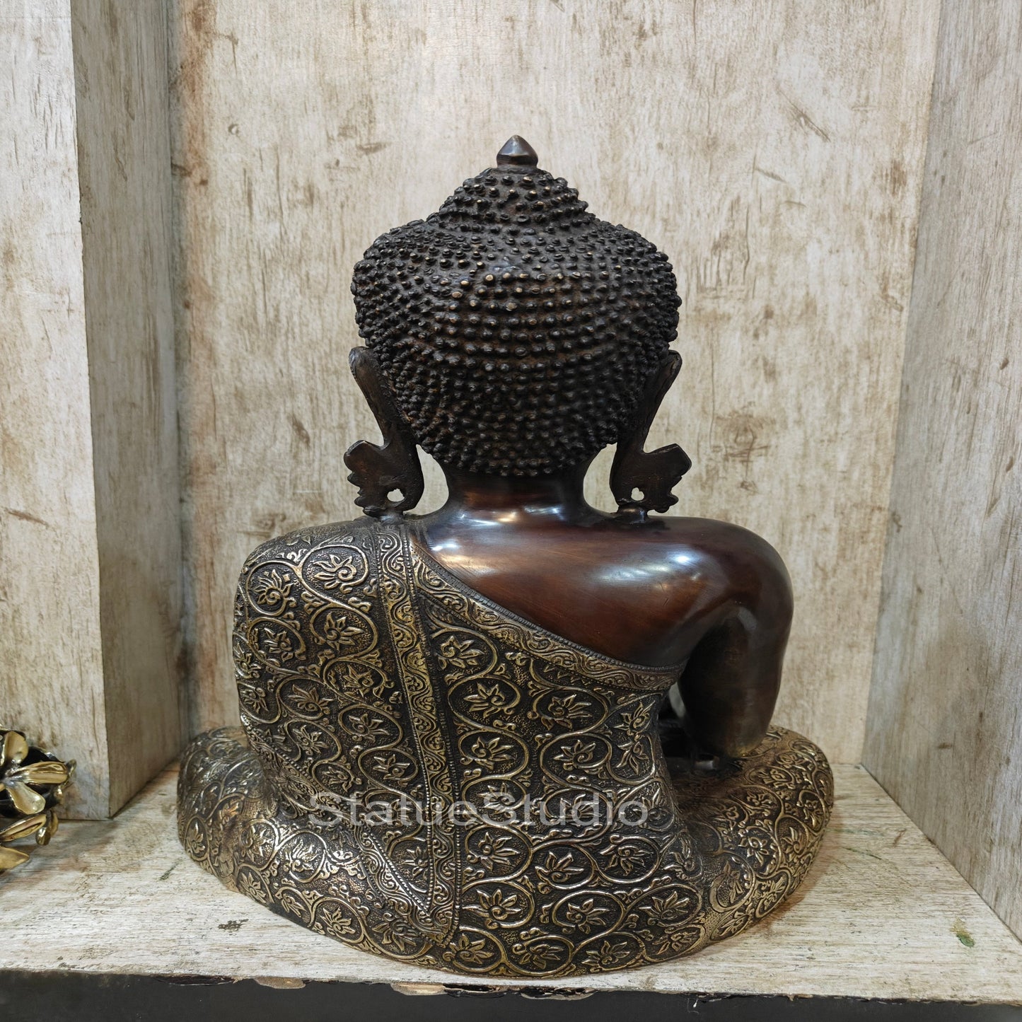 Brass Buddha Statue Earth Touching Mudra Antioque Finish 1.5 Feet