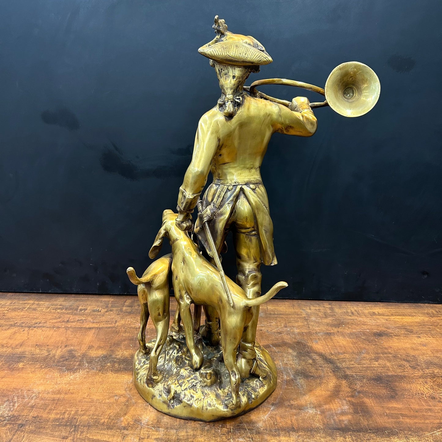 Brass French Huntsman Statue With Hounds 27 Inch