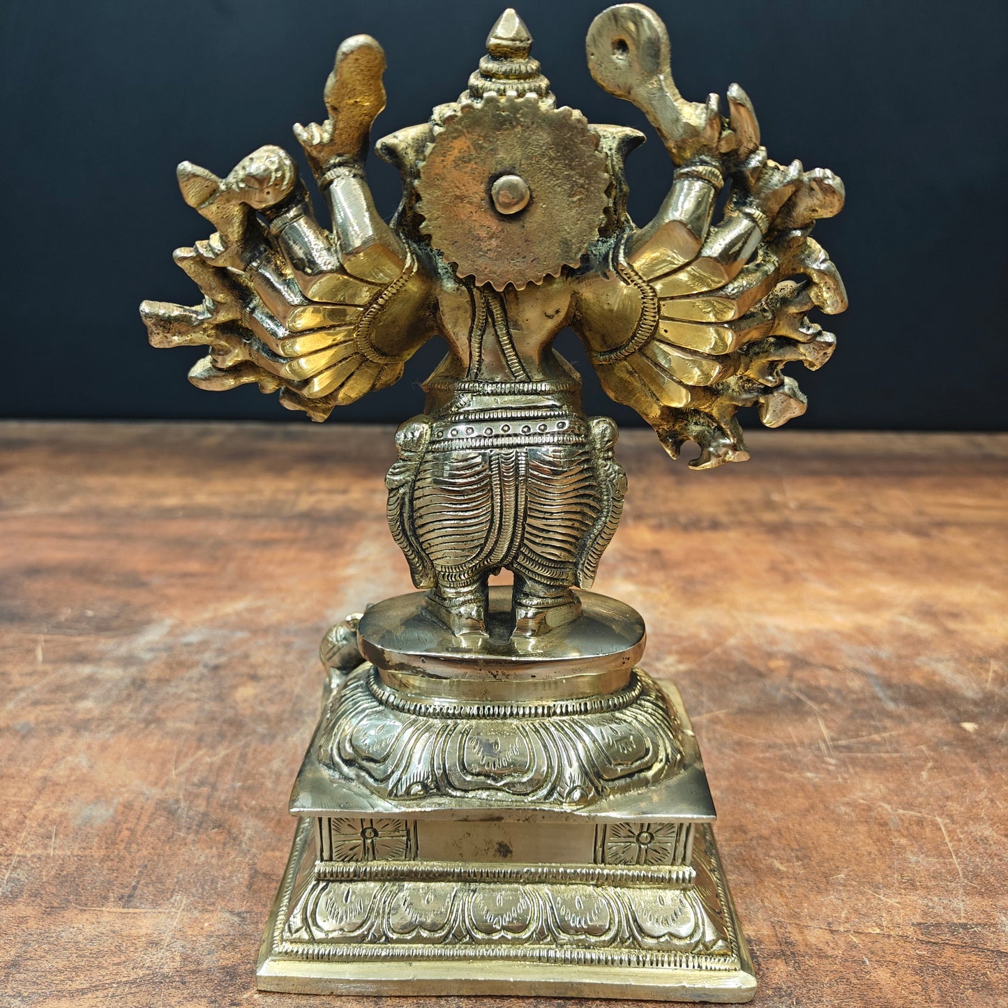 Brass Standing Lord Ganesha Idol with 16 Arms 9 Inch