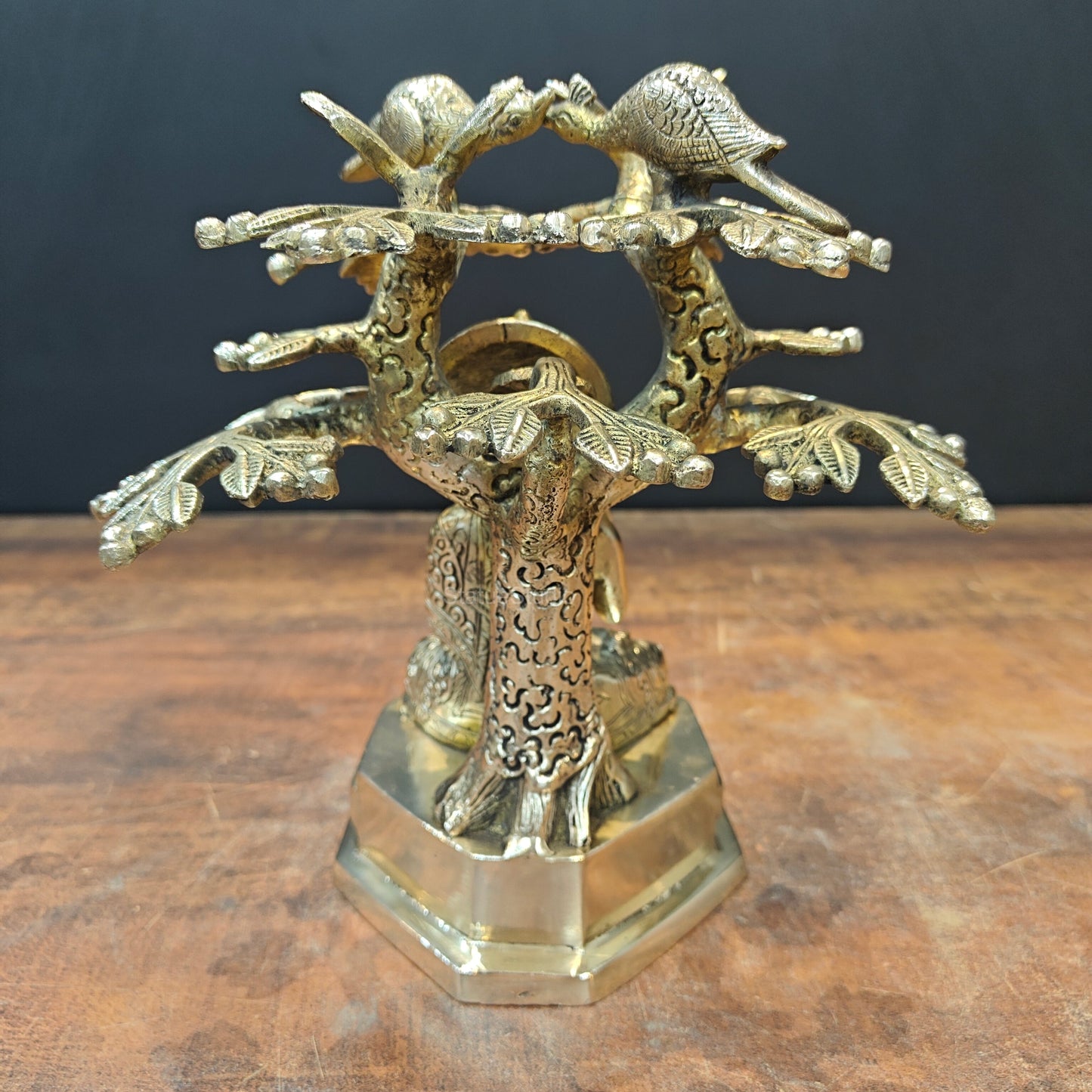 Brass Buddha Idol Under Boddhi Tree 10 Inch