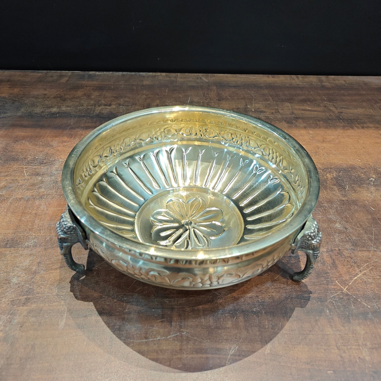Brass Antique Urli with Elephant Legs 10"