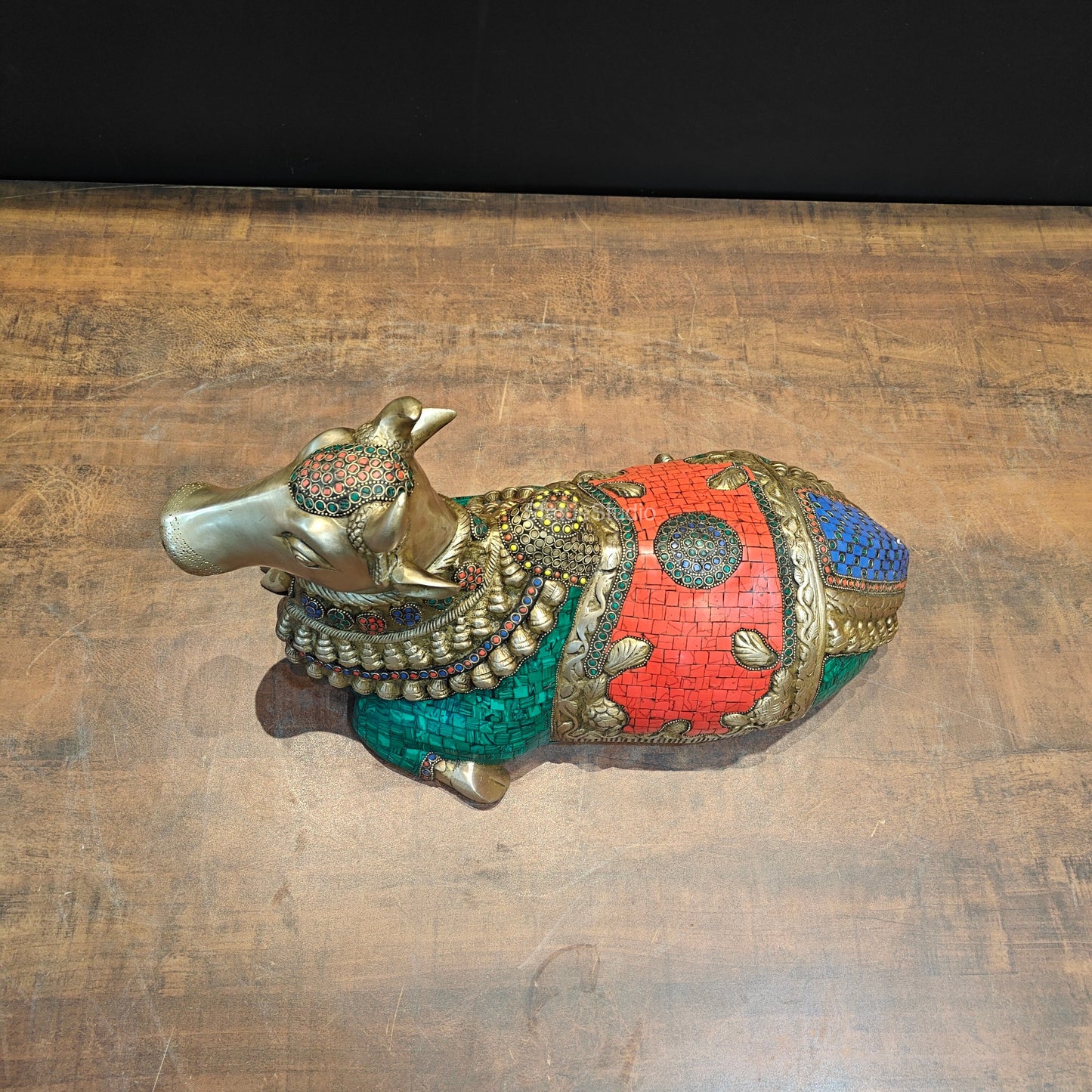 Brass Nandi Idol Stone Work For Showpiece Decor 19 Inch