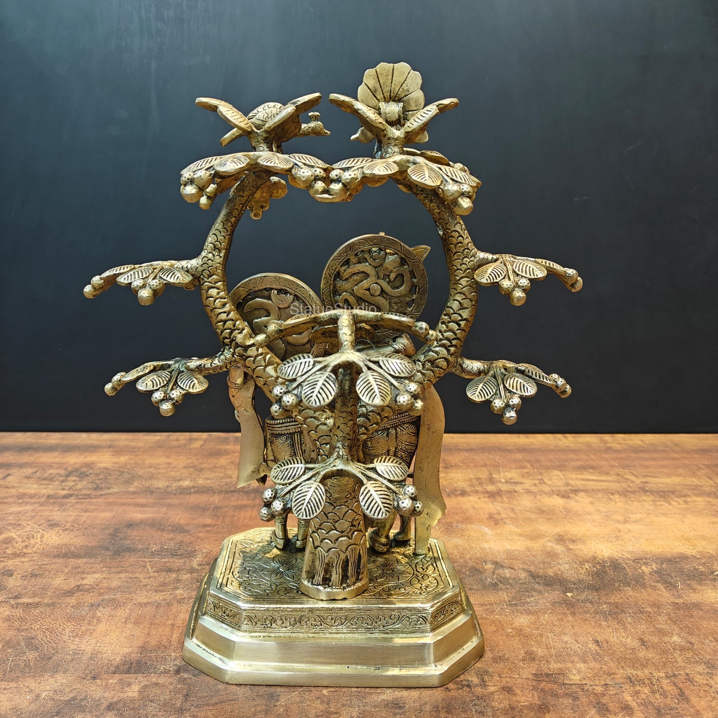 Brass Radha Krishna Idols Under Kalpvriksha Tree 17 Inches