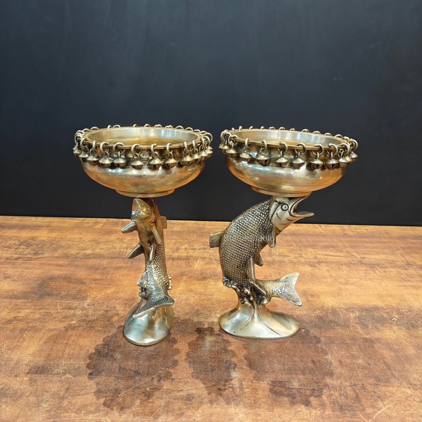 Brass Fish Designer Urli Pair For Home Office Decor 11 Inches