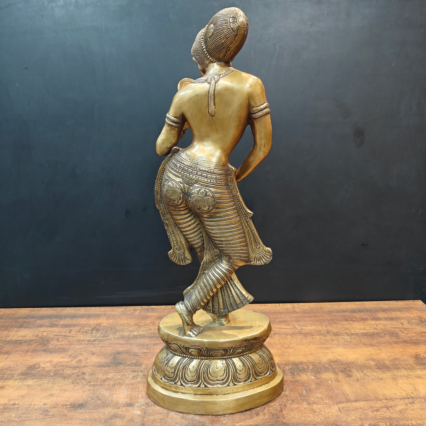 Brass Lady With Mirror Statue Sculpture For Home Decor 3 Feet