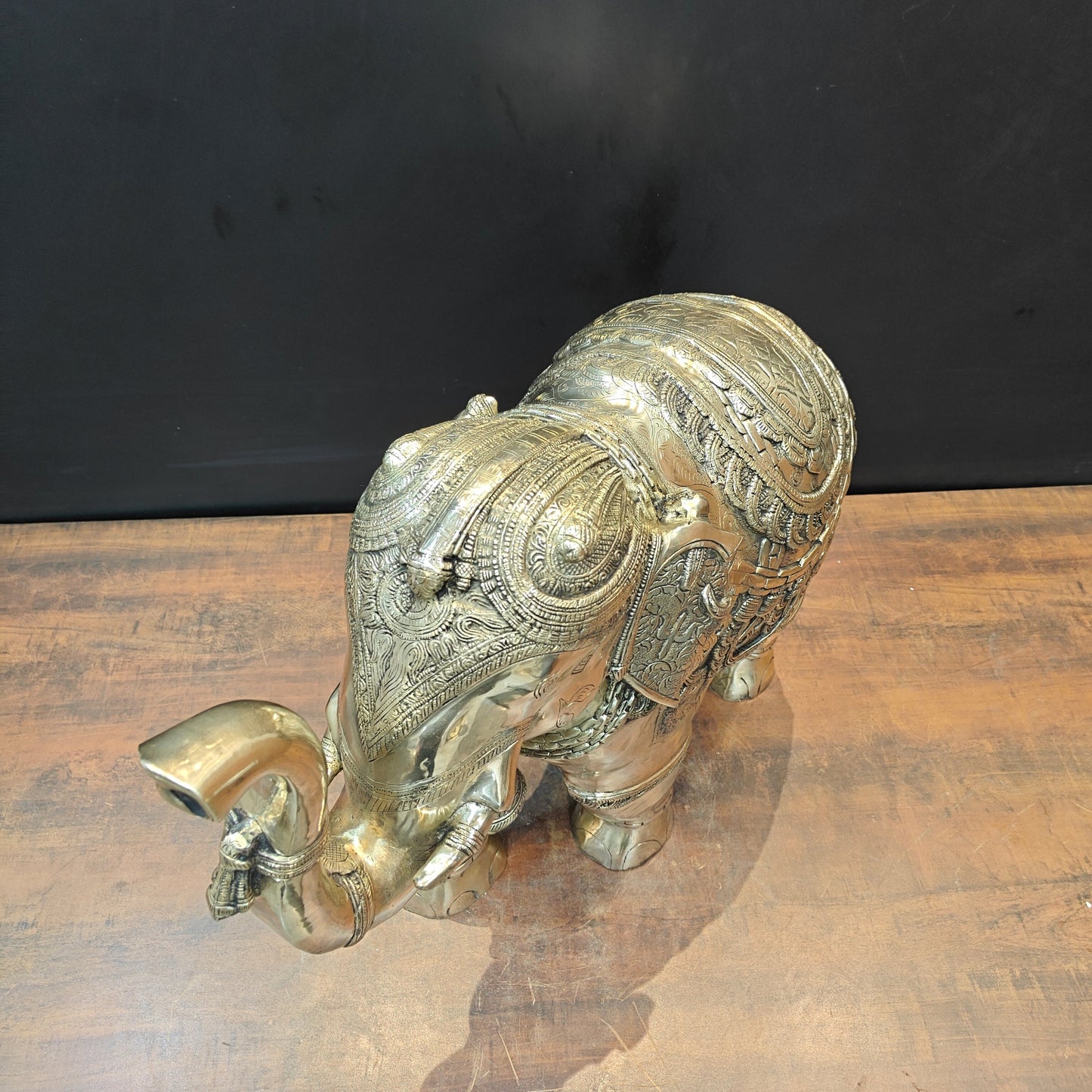 Brass Large Engraved Elephant Statue Figurine Showpiece 22 Inch