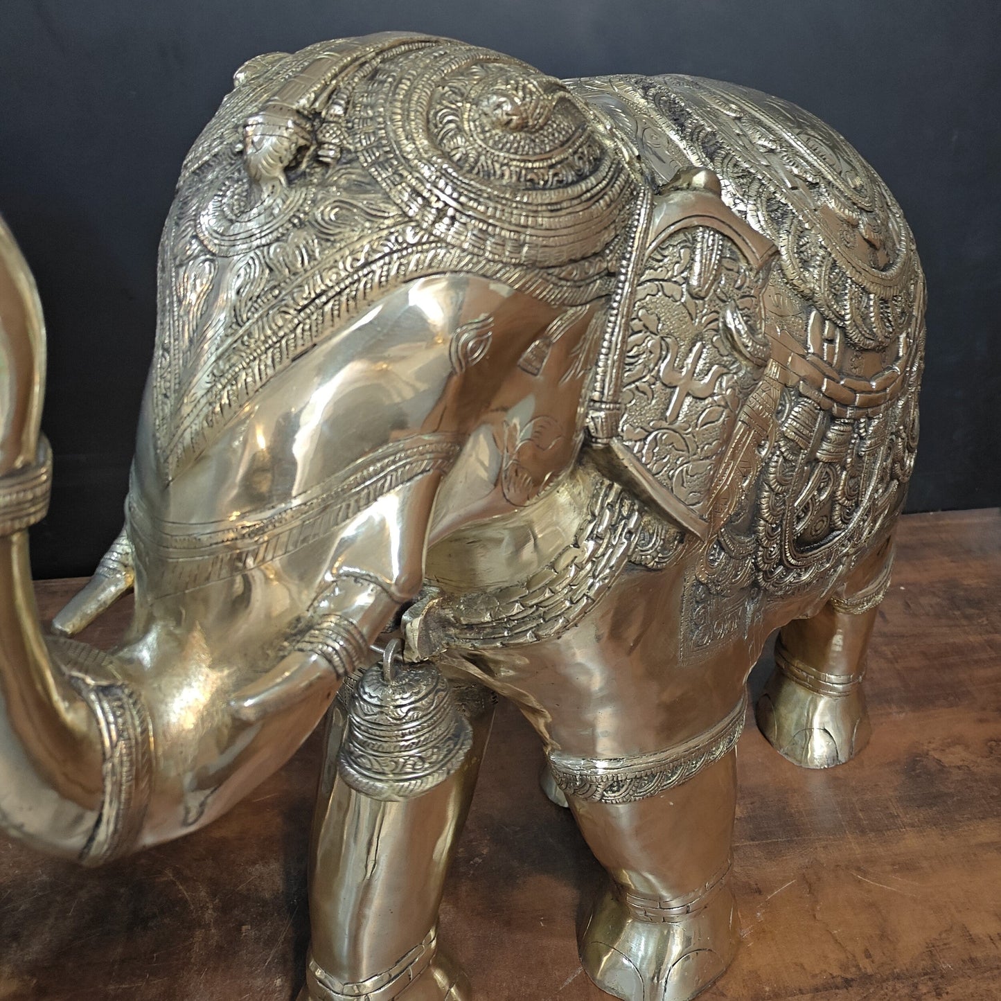 Brass Large Engraved Elephant Pair Statue Figurine Showpiece 22 Inch