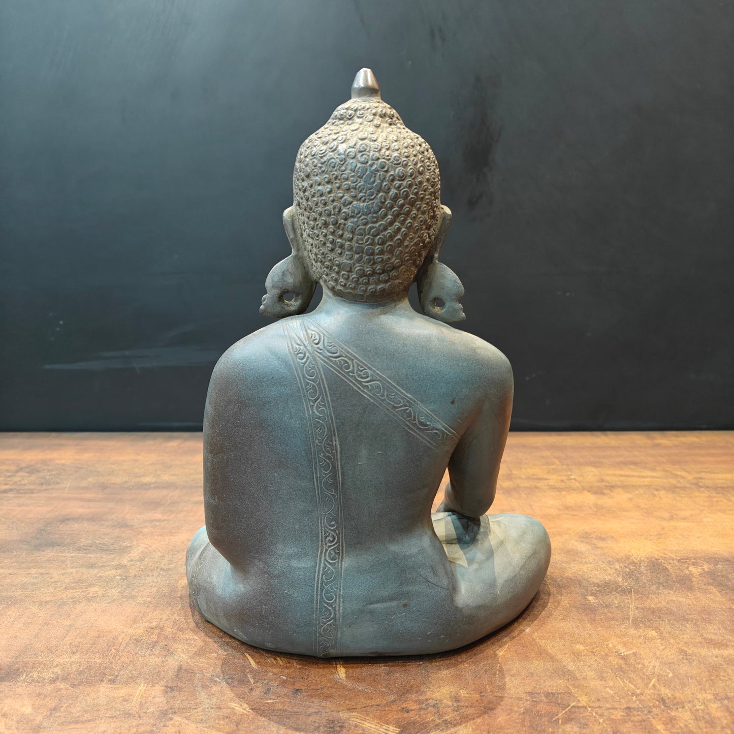 Brass Buddha Statue in Bhumisparsha Mudra Antique Patina Finish 12 Inch