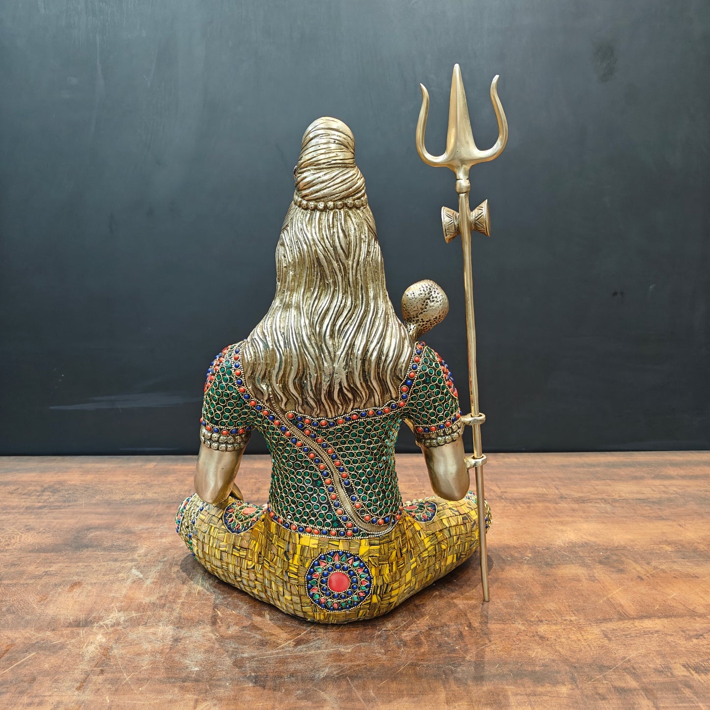 Brass Lord Shiva Statue With Stone Work 1.5 Feet
