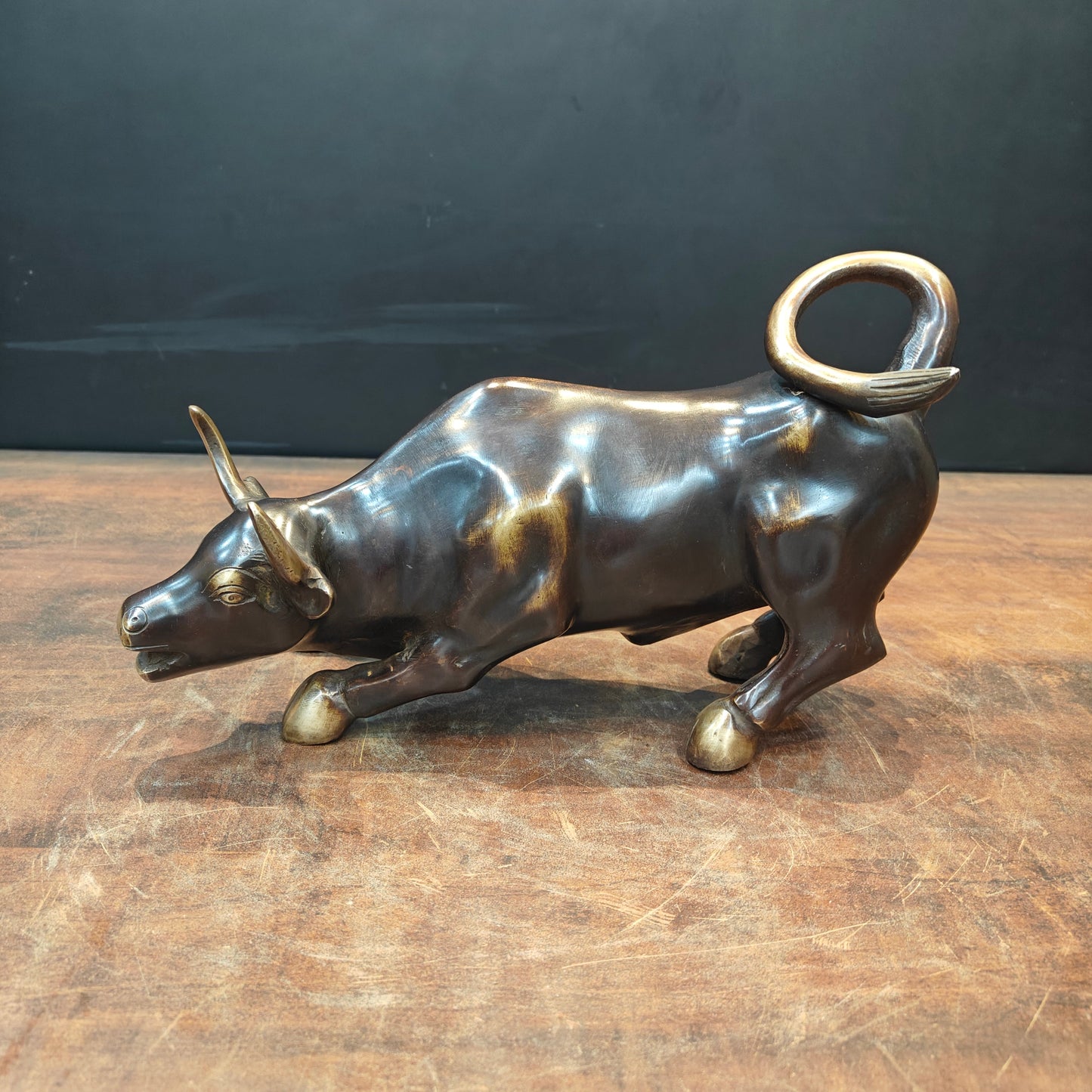 Brass Stock Market Bull Statue For Decor Showpiece 12 Inch
