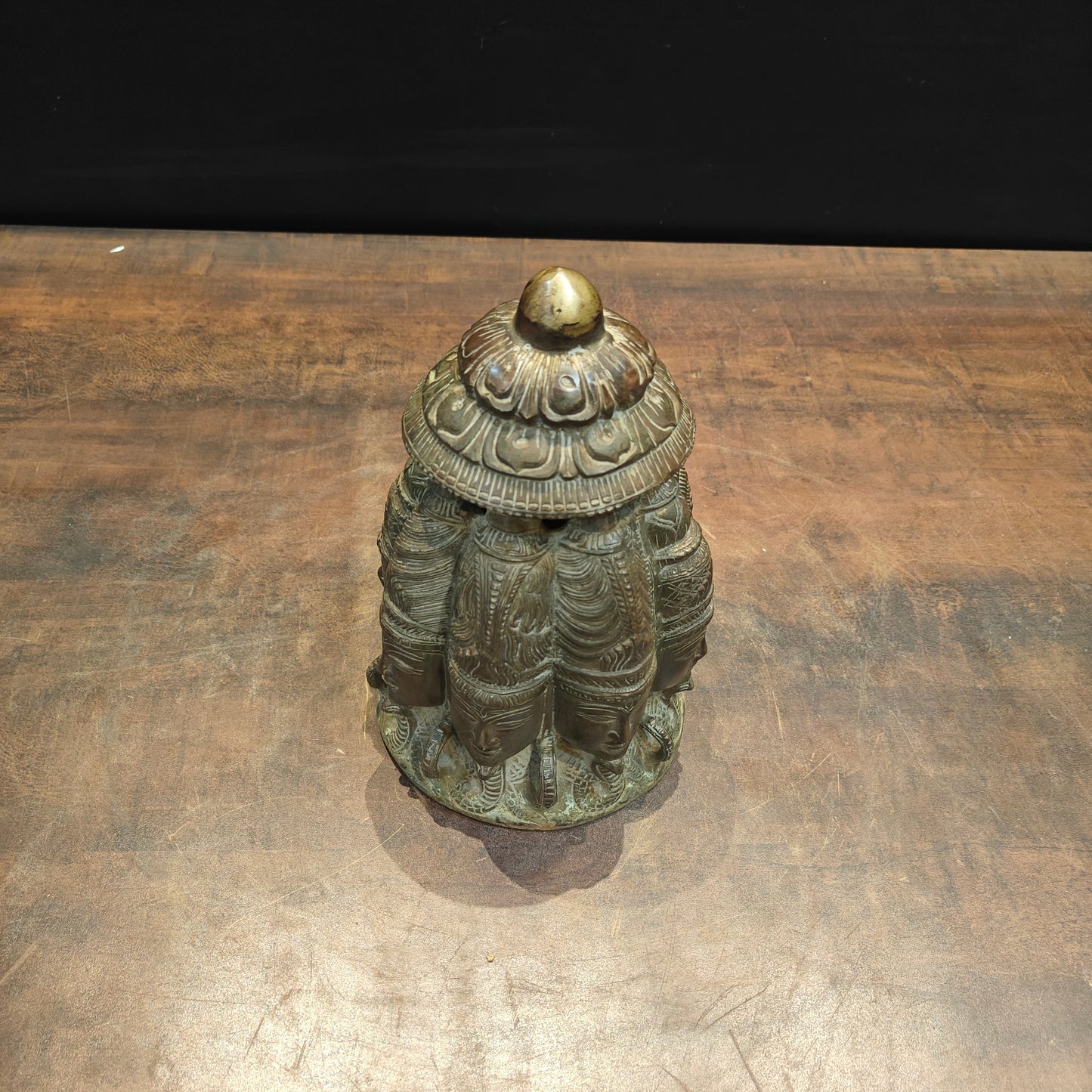 Brass Ten Faced Mukhalingam Idol Green Patina Finish 10 Inch