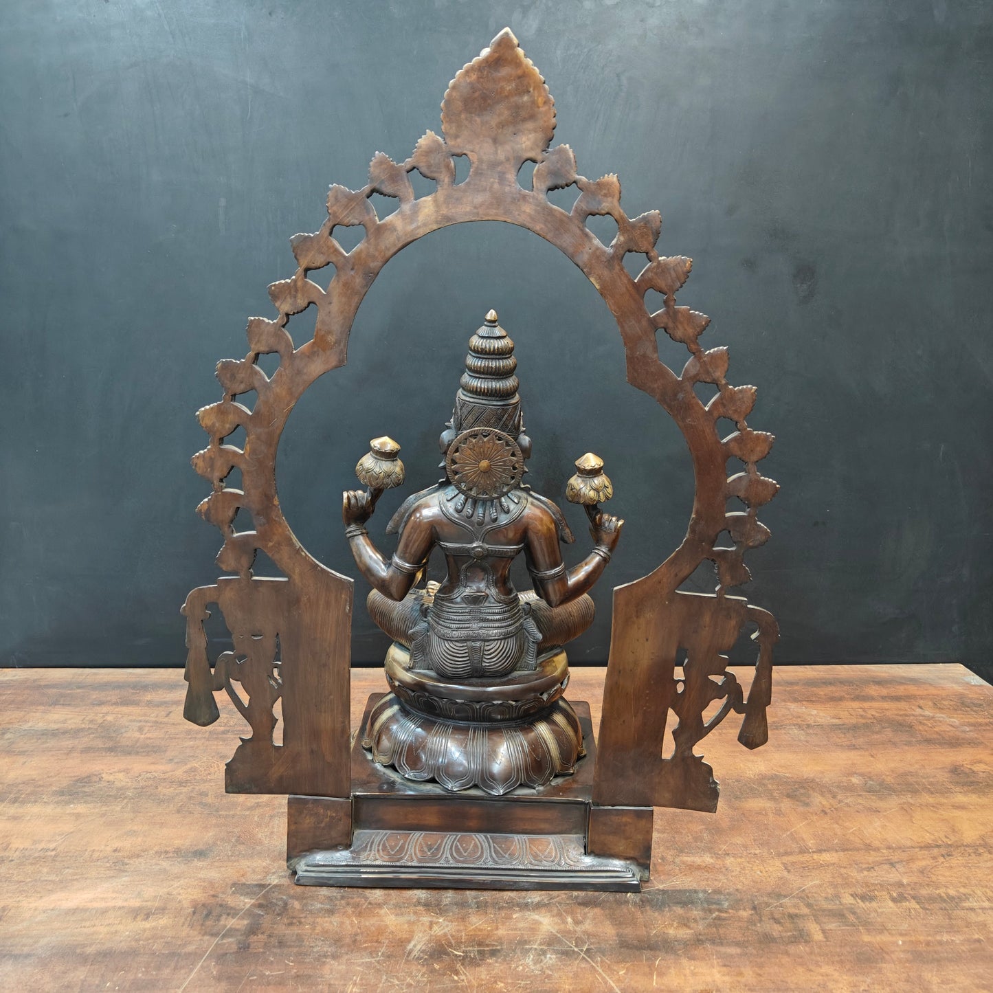 Brass Large Goddess Lakshmi Idol Antique Finish With Frame 32 Inch