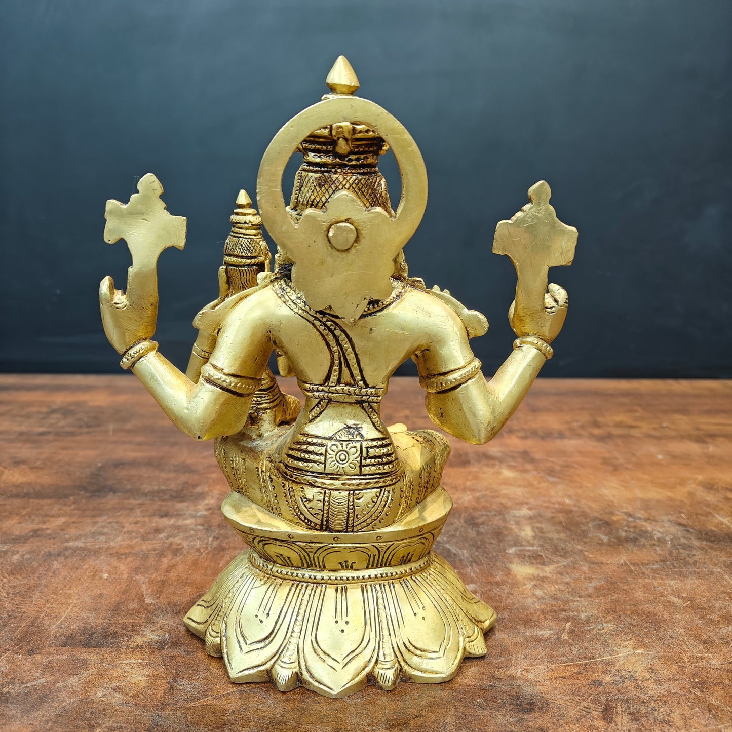 Brass Fine Vishnu Lakshmi Idols Seated On Lotus Golden Finish 9 Inch